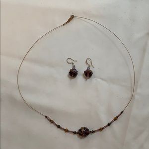 Hand crafted Purple glass necklace and earring set